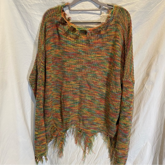 Haptics Multicolor Distressed Knit Sweater Rainbow Tattered Lightweight Small - Picture 2 of 6